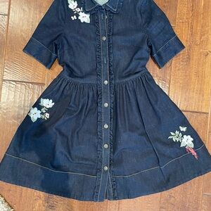 Floral Embroidered Kids Denim Dress